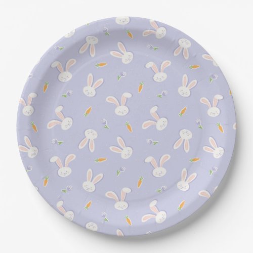 Easter Bunnies and Carrots Lavender Spring Paper Plates