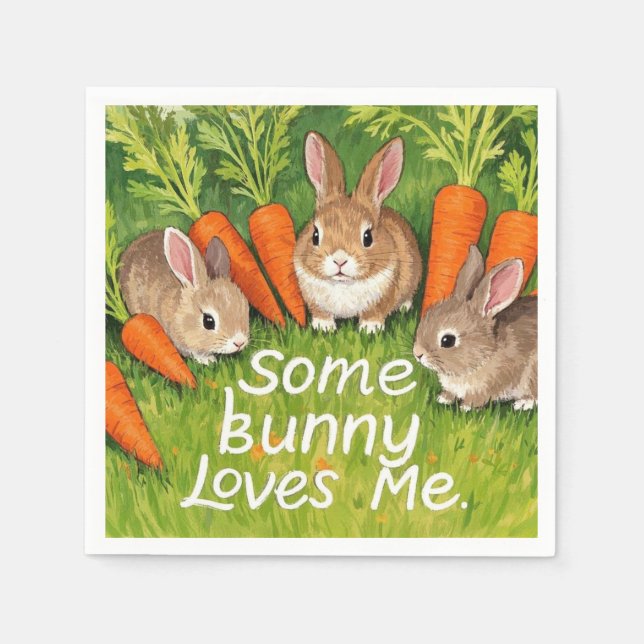 Easter Bunnies and Carrots  Napkins (Front)