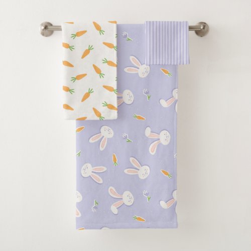 Easter Bunnies and Carrots Spring Bath Towel Set