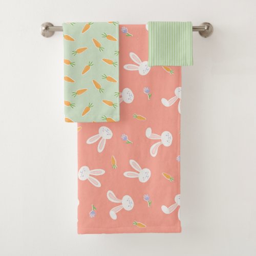 Easter Bunnies and Carrots Spring Bath Towel Set