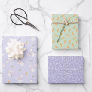 Easter Bunnies and Carrots Spring Wrapping Paper Sheets