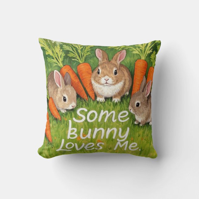 Easter Bunnies and Carrots  Throw Pillow (Front)