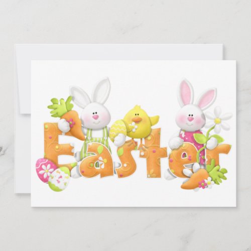 Easter Bunnies and Chick Flat Card