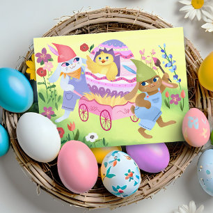 Easter Bunnies and Chick Postcard