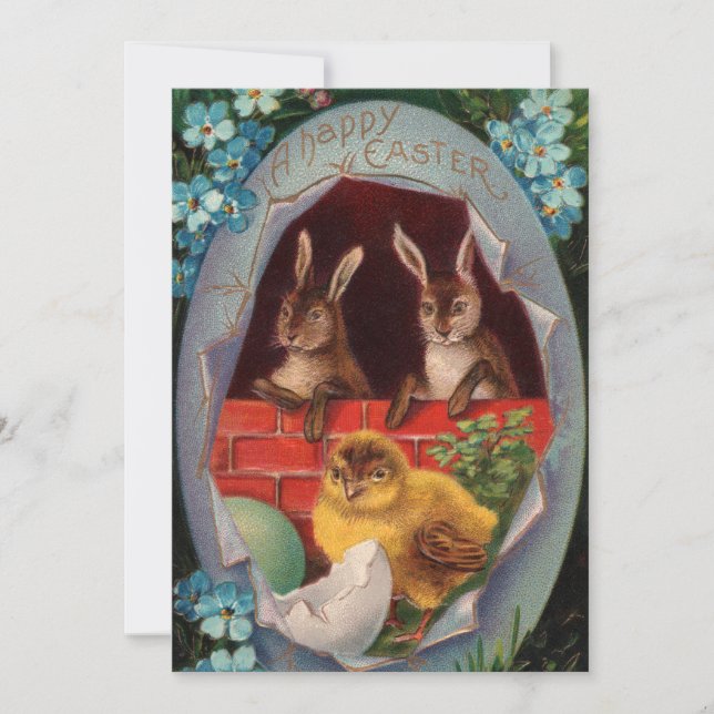 Easter Bunnies and Chick Vintage  Invitation (Front)