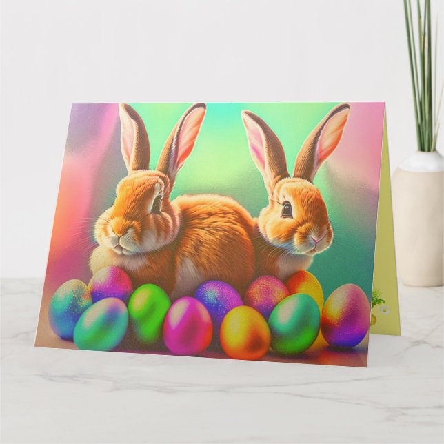 Easter Bunnies and Colorful Eggs Collection Card (Front)