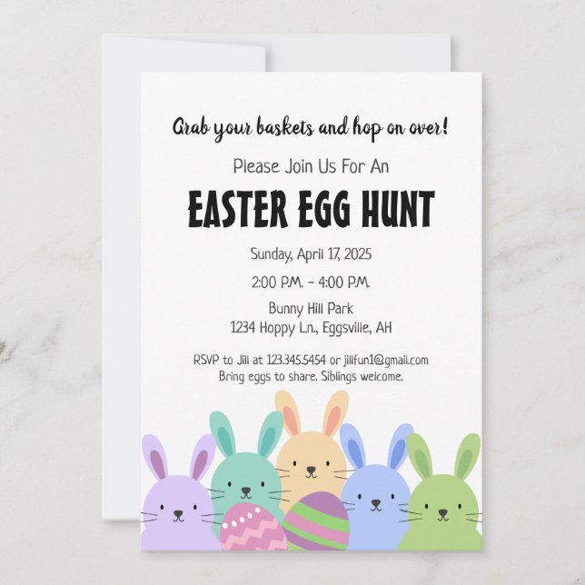 Easter Bunnies and Egg Hunt Invitation (Front)