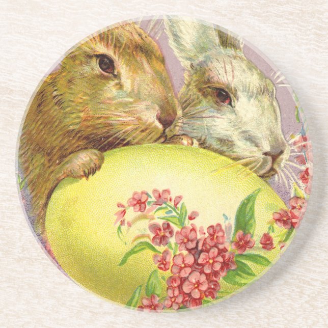 Easter Bunnies and Egg Vintage Coaster (Front)