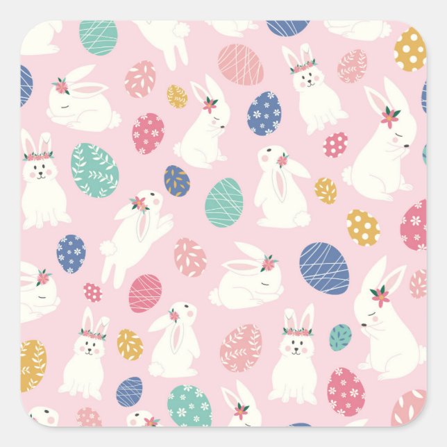 Easter Bunnies And Eggs Square Sticker (Front)