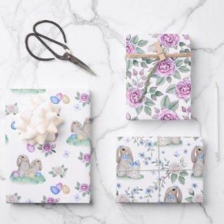 Easter Bunnies And Flowers Wrapping Paper Sheets