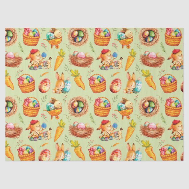 Easter Bunnies At Work Tissue Paper (Front)