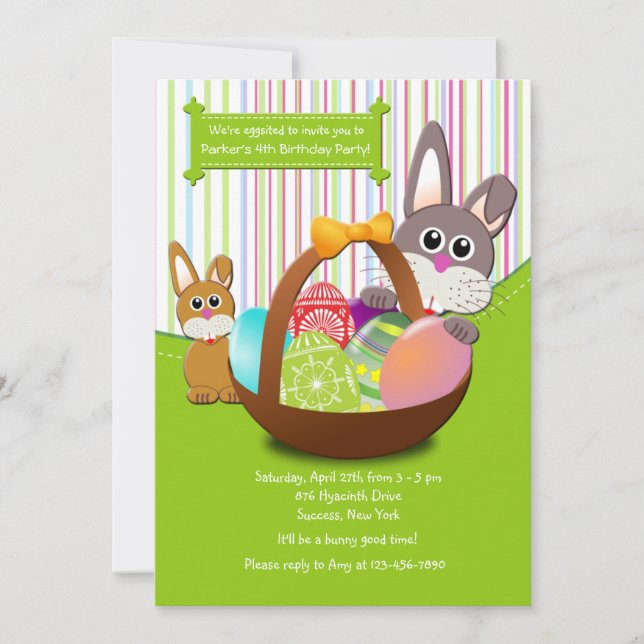 Easter Bunnies Birthday Party Invitation (Front)