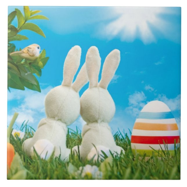 Easter Bunnies Ceramic Tile (Front)