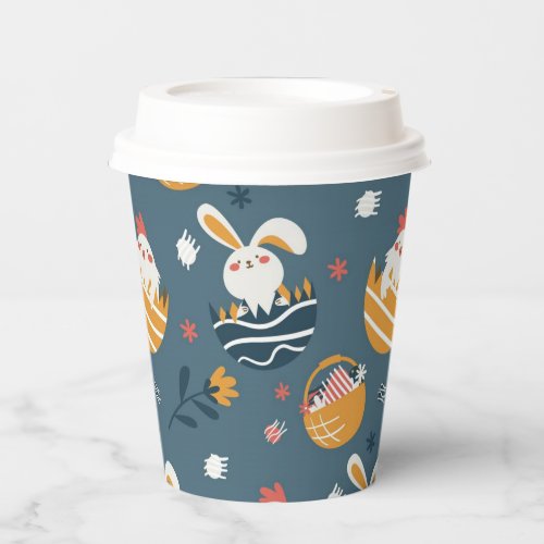 Easter Bunnies Chicks Baskets and Flowers Paper Cups