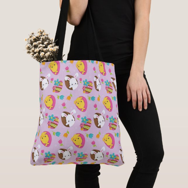 EASTER BUNNIES & CHICKS TOTE BAG (Close Up)