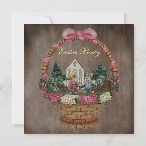 Easter Bunnies  Church Basket Easter Party Invitation