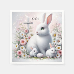 Easter Bunnies, Daisies and Cross Napkins