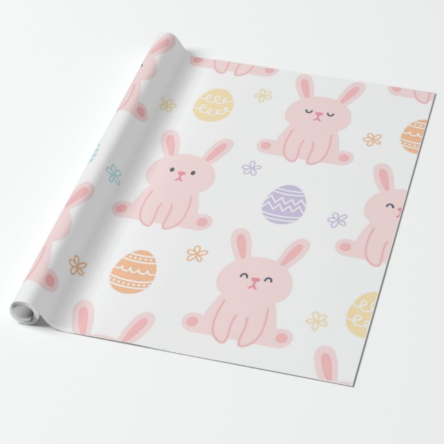 Easter Bunnies & Easter Eggs Wrapping Paper (Unrolled)