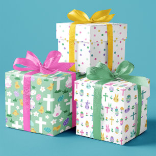 Easter Bunnies Eggs & Crosses Colorful Patterns Wrapping Paper Sheets