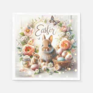 Easter Bunnies, Eggs, Flowers and Butterflies Napkins