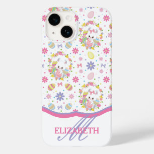 Easter Bunnies Floral Pattern Monogram Name Case-Mate iPhone 14 Case