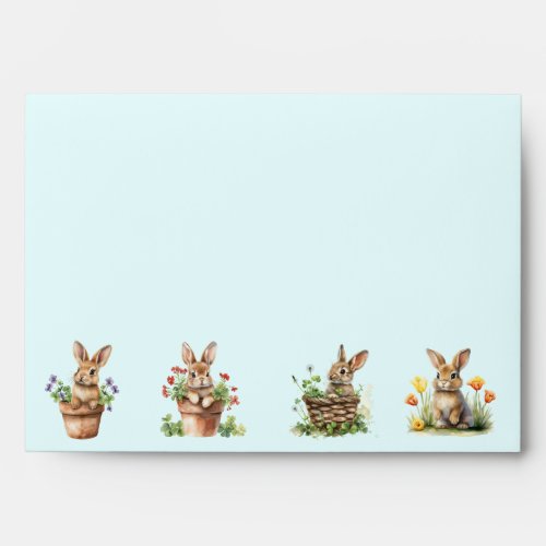 Easter Bunnies Flower Pot Basket Tulips Spring Envelope