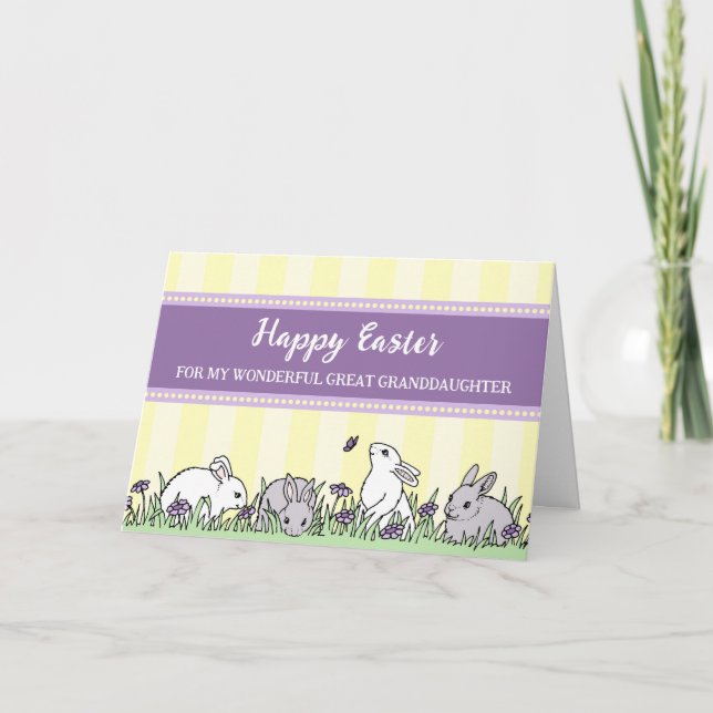 Easter Bunnies Happy Easter Great Granddaughter Holiday Card (Front)