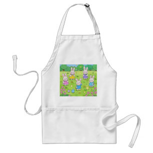 Easter Bunnies hiding eggs in a garden Adult Apron