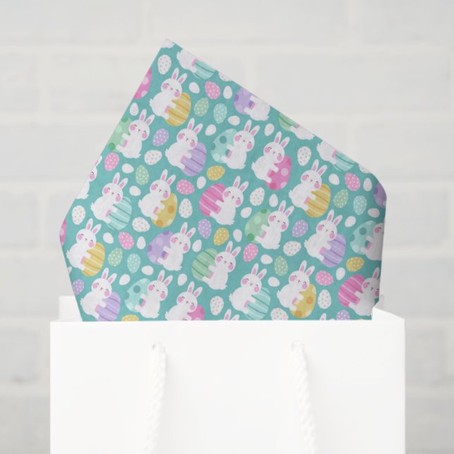 Easter Bunnies Hugging Easter Eggs Kids Pattern Tissue Paper (Gift Bag)