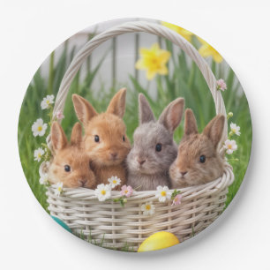 Easter Bunnies in a Wicker Basket Paper Plates