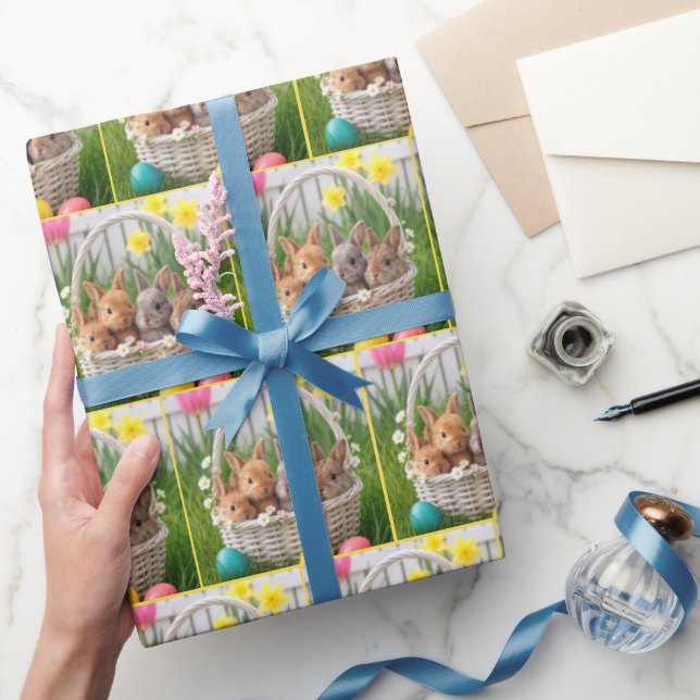 Easter Bunnies in a Wicker Basket Wrapping Paper (Gifting)