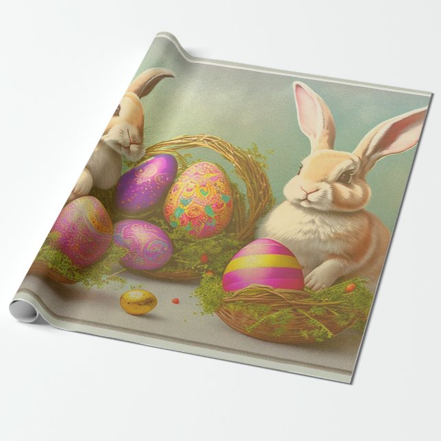 Easter Bunnies In Baskets Collection Wrapping Paper (Unrolled)
