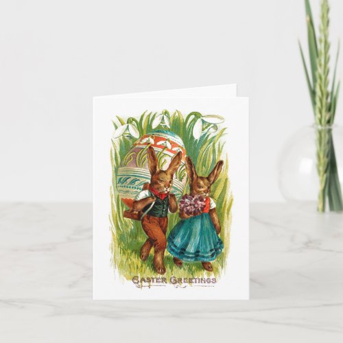 Easter Bunnies In Tall Grass Vintage Easter Holiday Card