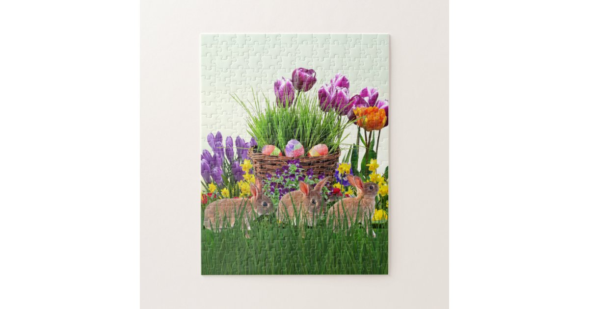 Easter Bunnies in the Garden / Fun Holiday Jigsaw Puzzle | Zazzle