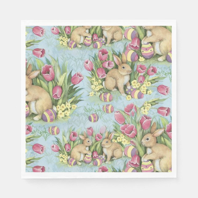 Easter Bunnies In The Garden w Tulips 2 Size Napkins (Front)