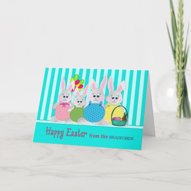Easter Bunnies - Insert Family Name - Fun Holiday Card (Front)