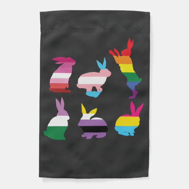 Easter Bunnies LGBTQ Pride Rainbow Rabbit Gift  Garden Flag (Front)