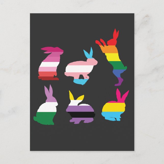 Easter Bunnies LGBTQ Pride Rainbow Rabbit Gift  Invitation Postcard (Front)