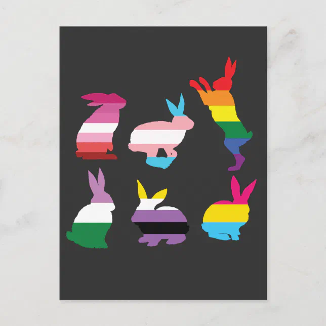Easter Bunnies LGBTQ Pride Rainbow Rabbit Gift Invitation Postcard | Zazzle