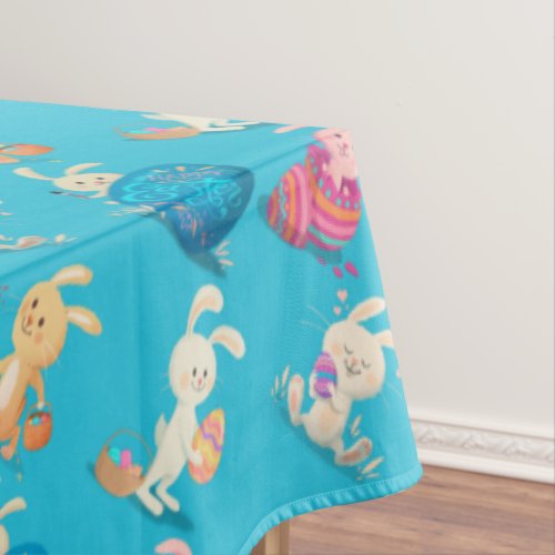 Easter Bunnies Painting Eggs Patterned Tablecloth