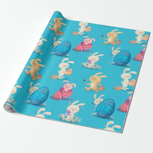 Easter Bunnies Painting Eggs Patterned Wrapping Paper