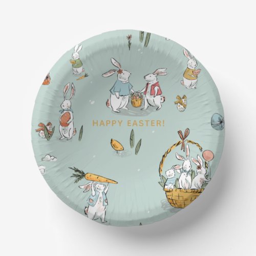 Easter Bunnies Pattern Egg and Carrots Hunt Custom Paper Bowls