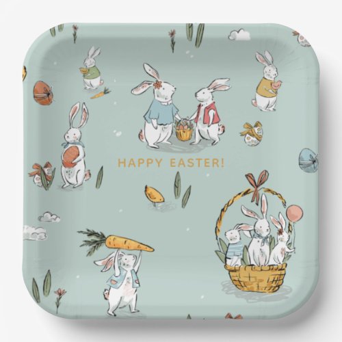 Easter Bunnies Pattern Egg and Carrots Hunt Custom Paper Plates
