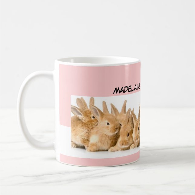 Easter Bunnies Pink Personalized Coffee Mug (Left)