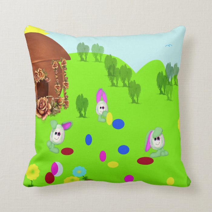 Easter Bunnies Play Football Pillow