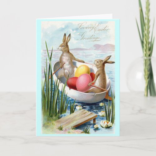 Easter Bunnies Rowboat Greeting Card