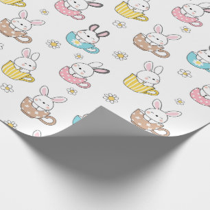 Easter Bunnies Tea Cups and Daisies Wrapping Paper