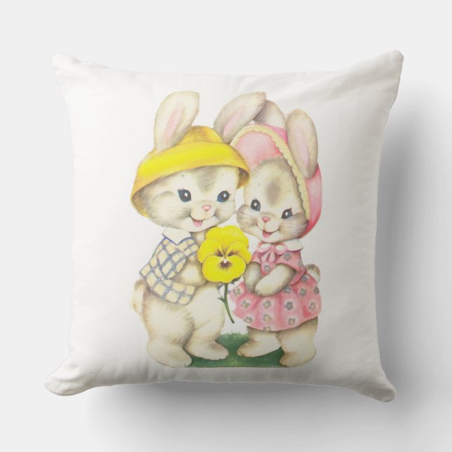 Easter Bunnies Throw Pillow (Front)