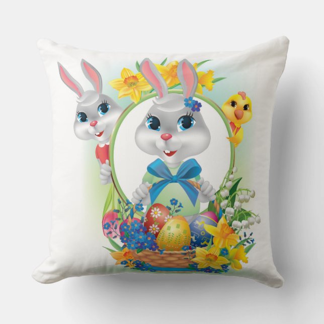 Easter Bunnies Throw Pillow (Front)