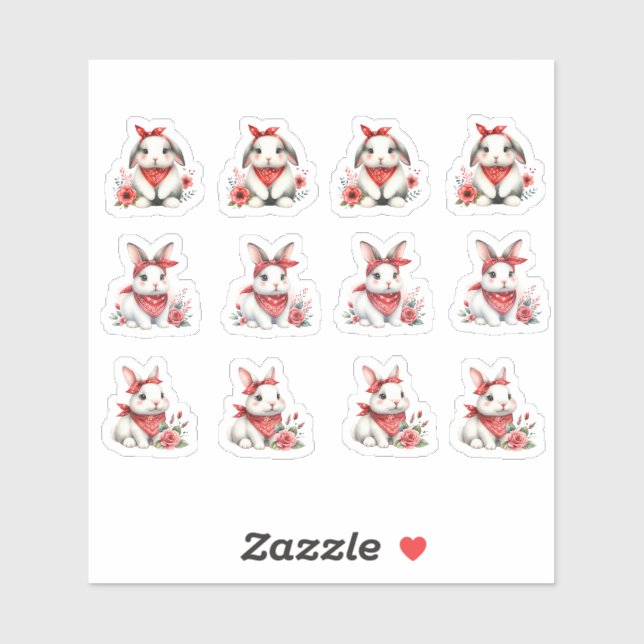 Easter Bunnies Wearing Red Bandanas Sticker (Sheet)